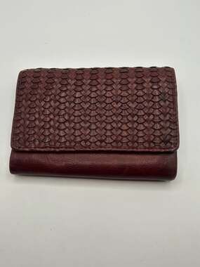 Vintage Woven Leather Wallet Clutch Brown Genuine Leather
